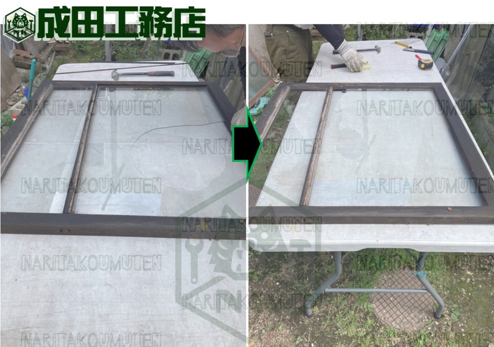 透明ガラスの割れ替え交換工事